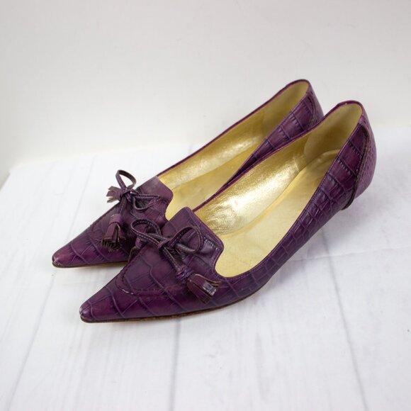 Vintage Etro Purple Croc Embossed Leather Pumps Pointy Toe - Picture 4 of 6